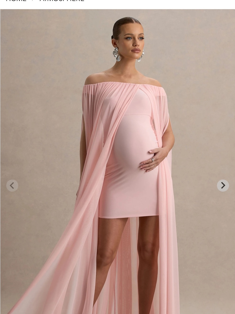 Club L London Sheer Maternity Pink Off-Shoulder Maxi Overlay Dress